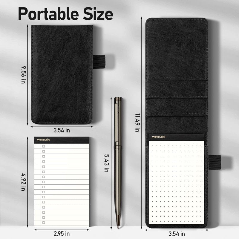 Mini Notepad Holder Set with Pen & 8 Refill Notepads for Meetings & Travel