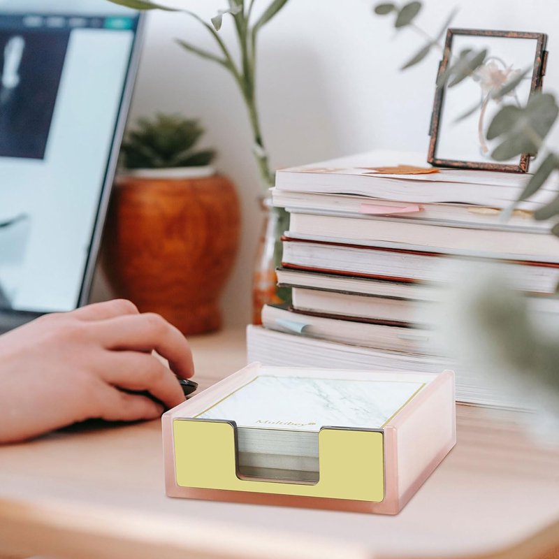 Pink & Rose Gold Sticky Note Holder Dispenser - Desk Organizer Accessory