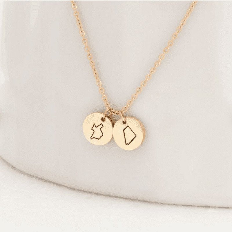 Personalized Long Distance State Necklace Engraved Round Jewelry Gift for Her