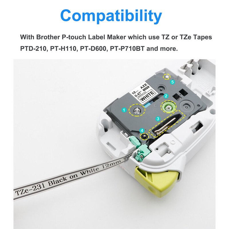6-Pack 12mm Laminated Label Tape for P Touch Label Makers - Multi Color