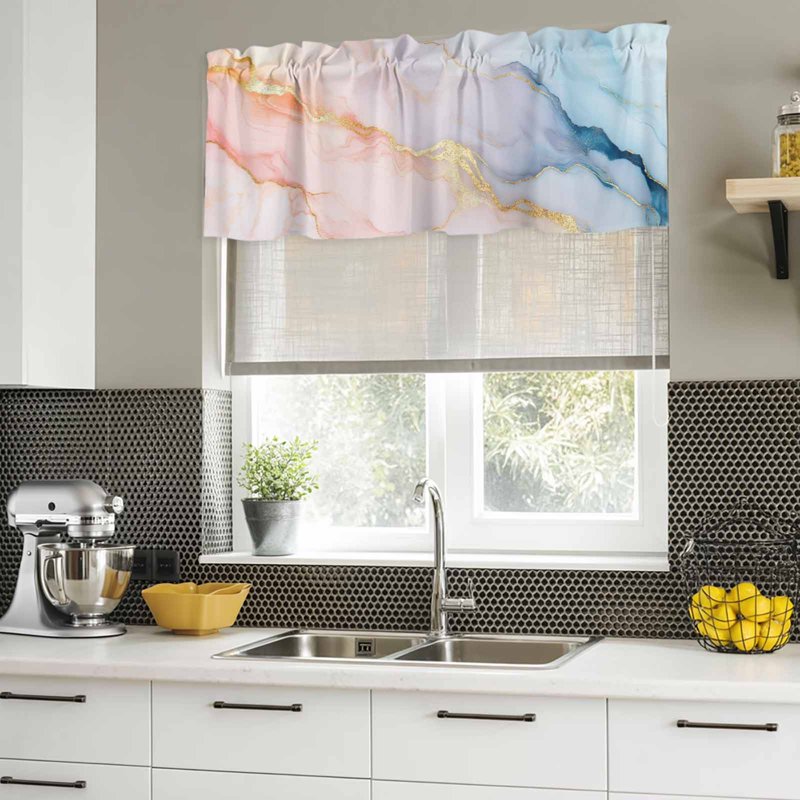 Light Filtering Window Valances Set of 2 - Modern Abstract Short Curtains for Living Room & Bedroom