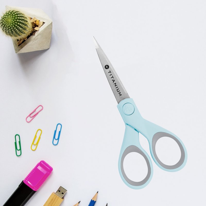 5-Inch Titanium Bonded Micro-Tip Crafting Scissors Light Blue - Durable Precision Cutting Tool