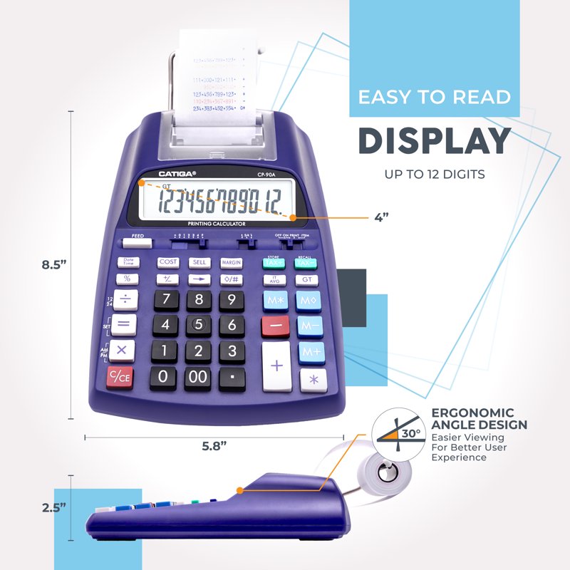 Printing Calculator with Paper Roll for Accounting & Business Use - Upgraded 12 Digit LCD Display