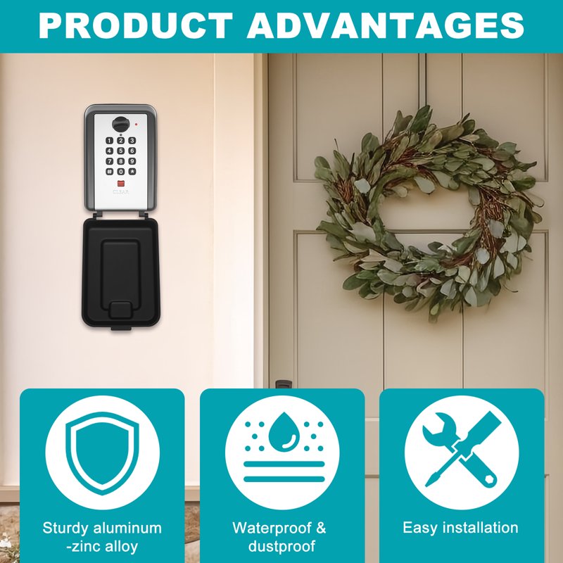 Outdoor Wall Mounted Key Lock Box with 12-Digit Code Waterproof Security Storage