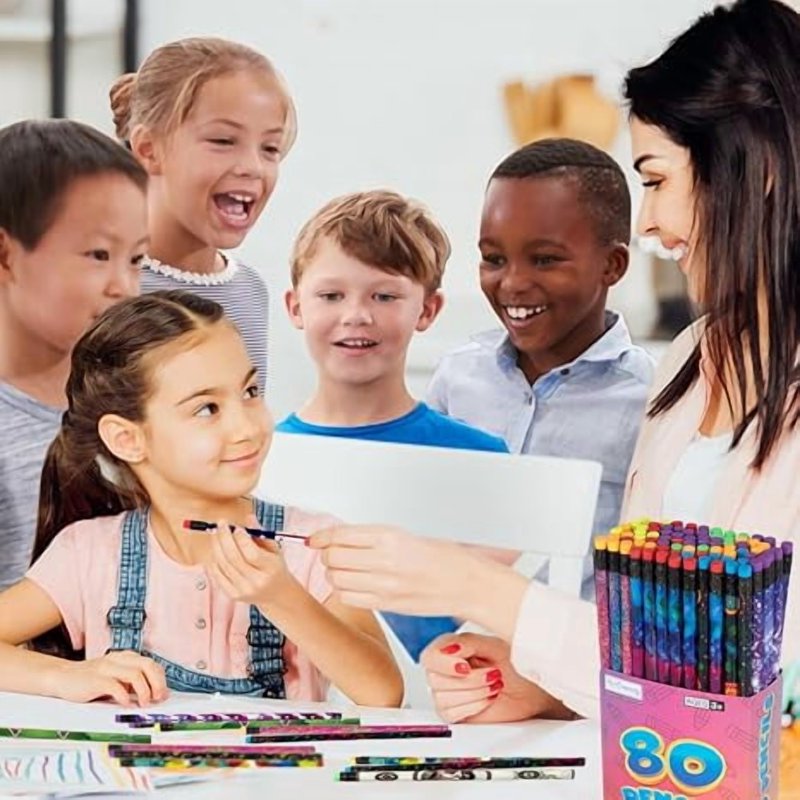 Kids Pencils Set with Erasers - 24 Colorful Wooden Writing & Drawing Pencils