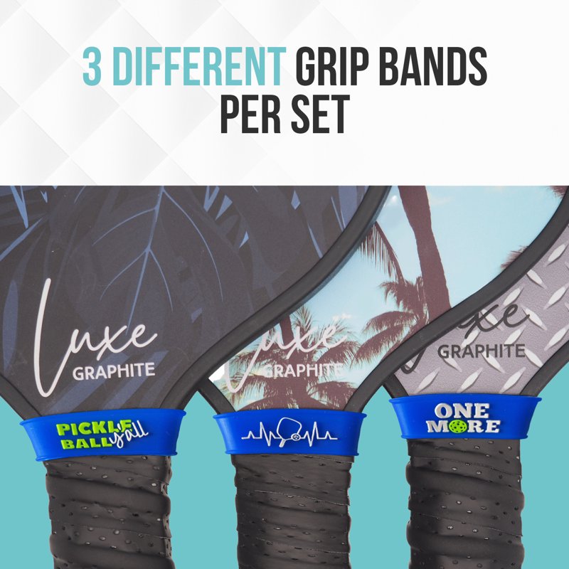 Palms-O-Aces Blue Silicone Pickleball Paddle Grip Bands - 3 Pack (Variation: Blue 3C)