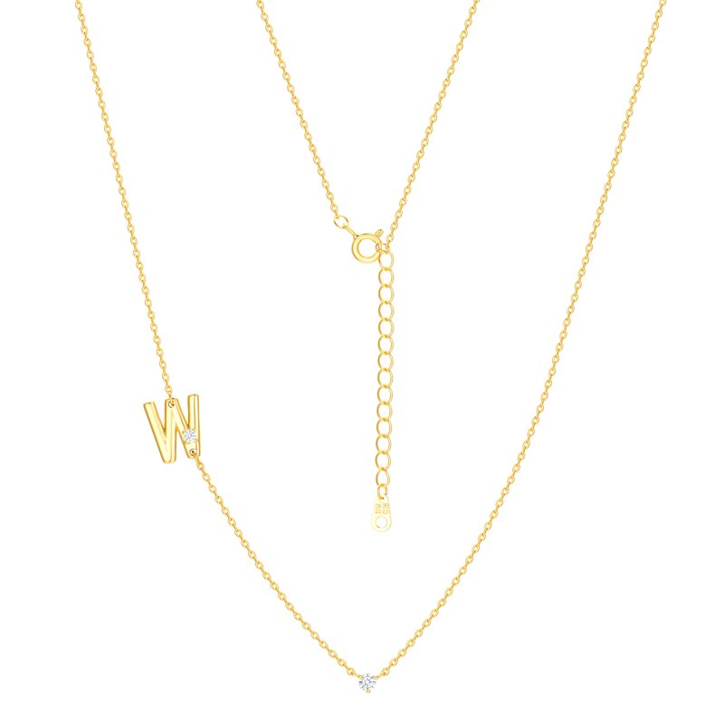 Gold Flash Plated Initial Necklace Set with Cubic Zirconia - 3 Layer Cute Jewelry