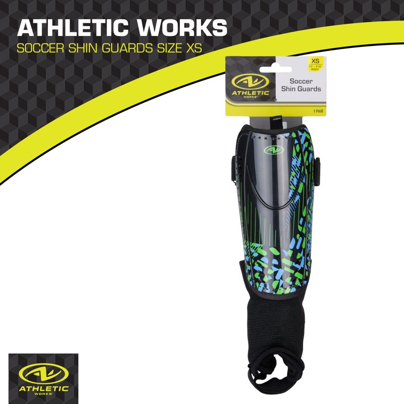 (2 Pack) Athletic Works XS Soccer Shin Guards for Kids - Durable PP Shell, Black/Blue/Green - Variation of THIS listing: 4, XS, Blue/Green