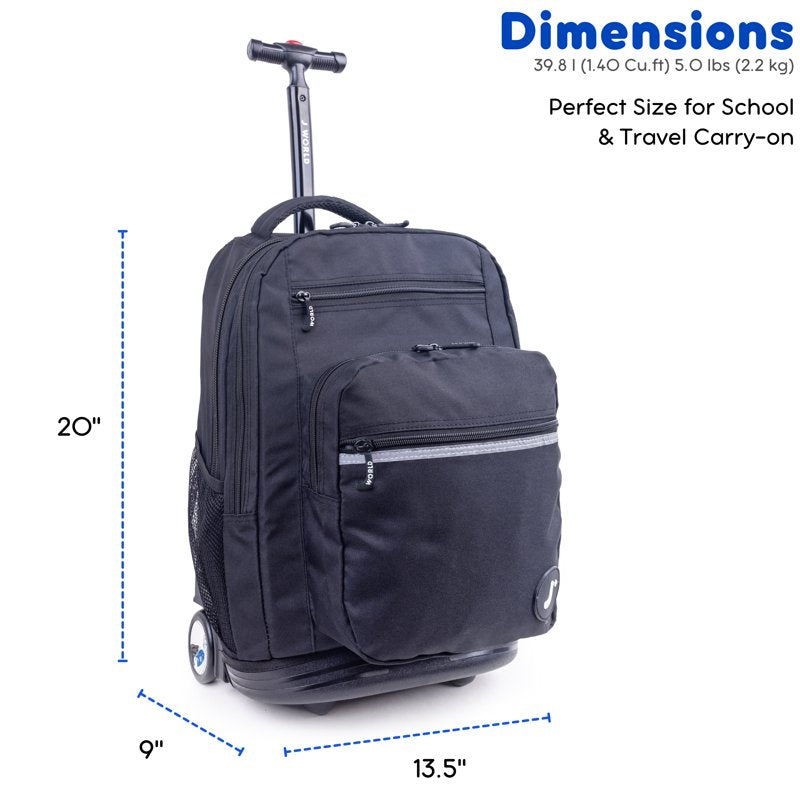 20-Inch Rolling Backpack with Laptop Sleeve for School & Travel - Black