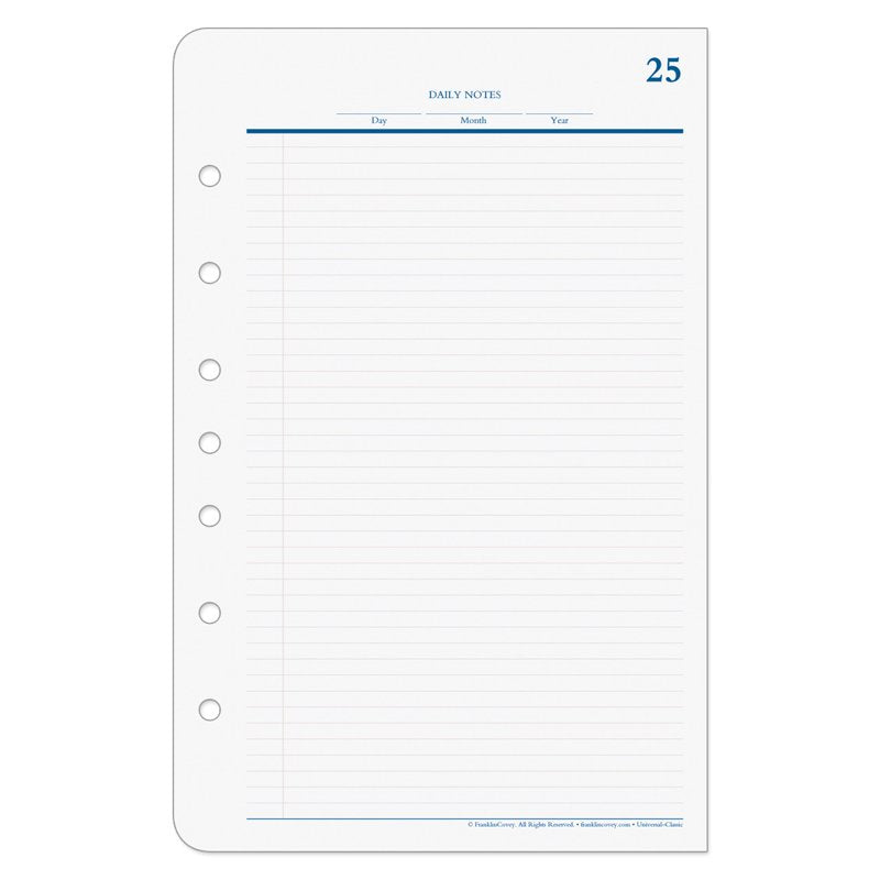 Undated Daily Planner Pages for FranklinCovey Classic Size - 31 Pages & Tab