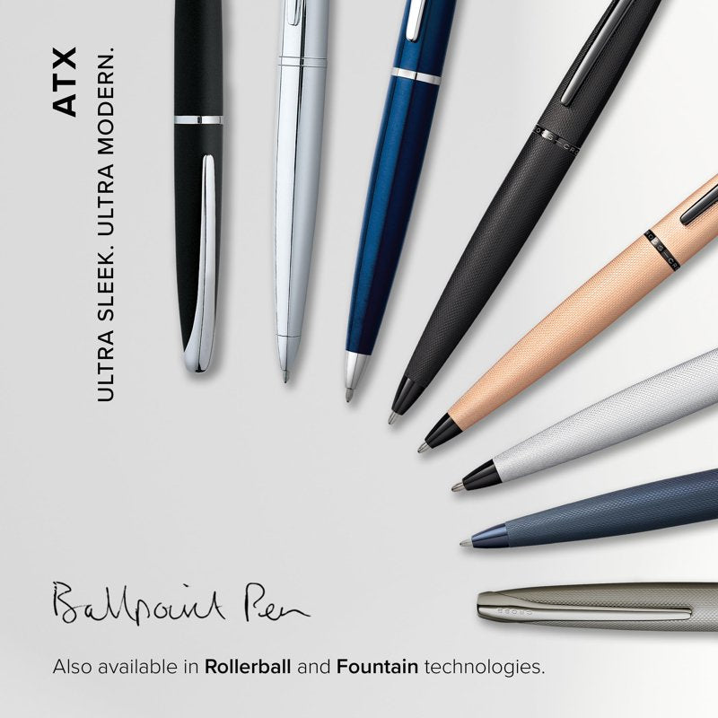 Cross ATX Brushed Rose Gold Ballpoint Pen with Diamond-Pattern Engraving and Polished Black PVD