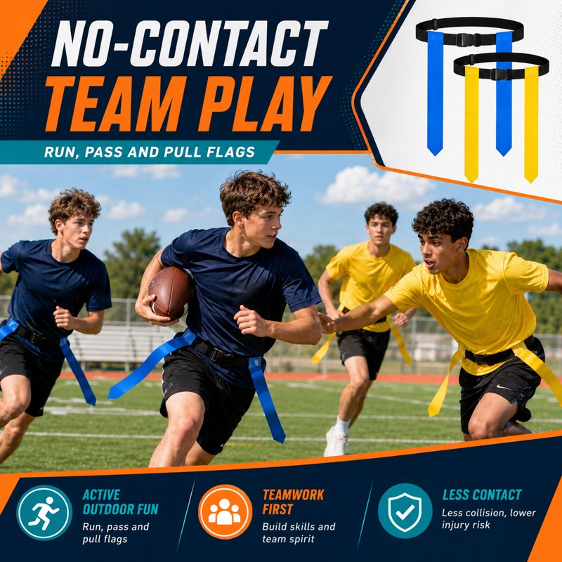 Flag Football Belts Set with Flags Cones Whistles & Carry Bag - Adjustable for Team Training