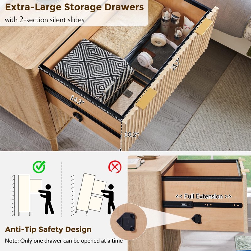 Modern 31.8-Inch File Cabinet with 2 Deep Drawers and Adjustable Hanging Rods for Office and Home
