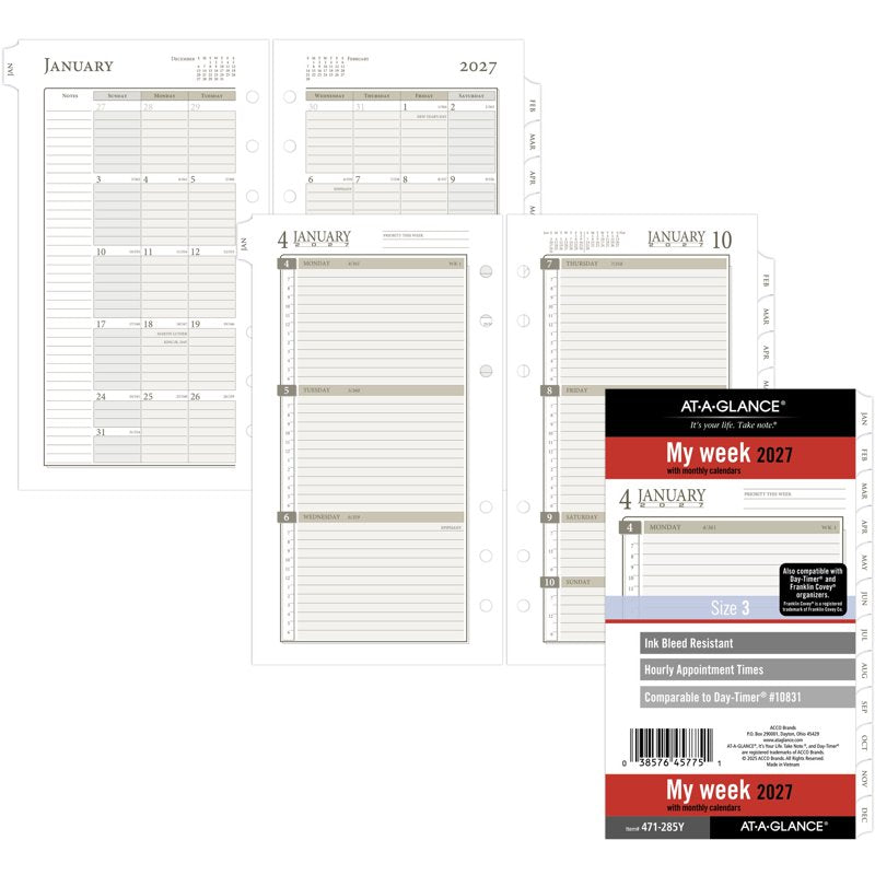 Weekly Monthly Planner Refill Loose-Leaf 2027 Portable Size 3.34 x 6.34 Inches