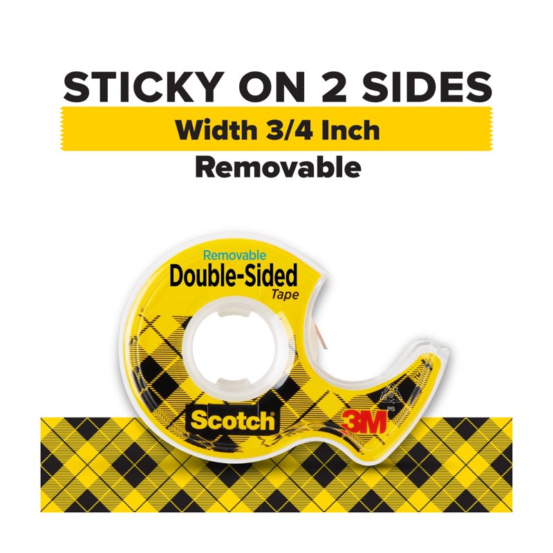 (3 Pack) Scotch Removable Double Sided Tape with Dispenser - Clear, 3/4 in x 200 in
