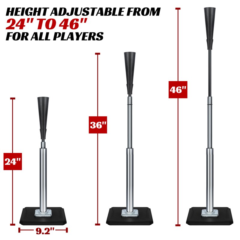 Adjustable Portable Batting Tee for Baseball & Softball - 24-46 Inch Height Range