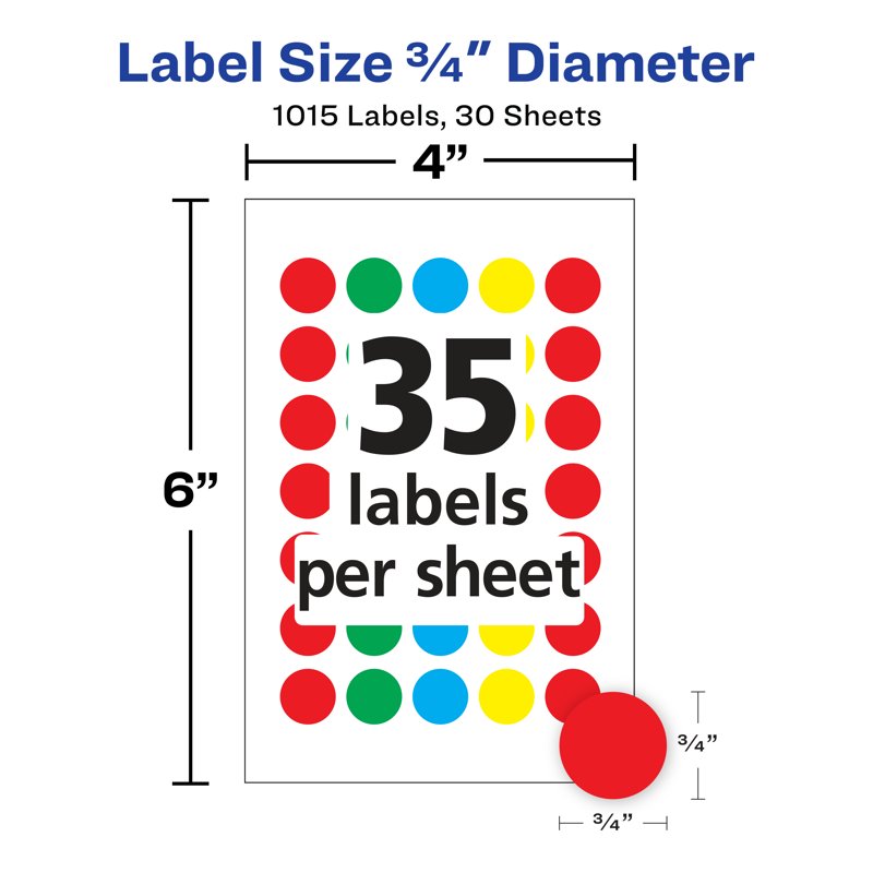 See-Through Color Dot Stickers 3/4 Inch - 1,015 Removable Labels for Office & Organization