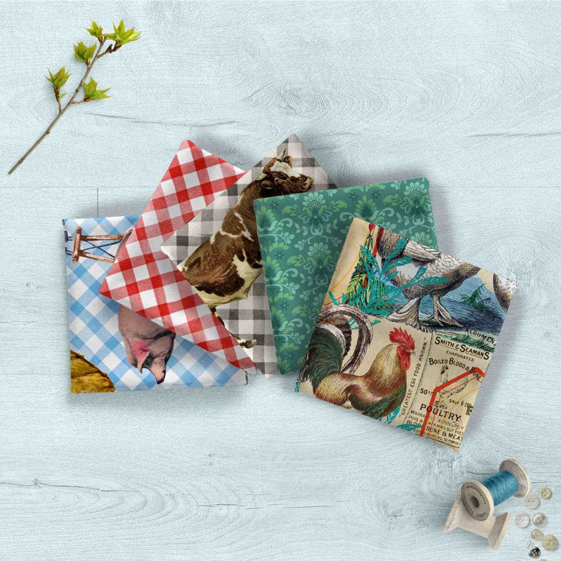 Cotton Fabric Fat-Quarter Bundle 18x21 Inches - Multi-Color for Quilting & Sewing, 5 Pieces