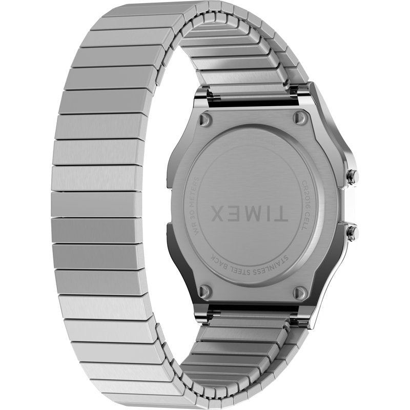 Men's Digital Casual Watch 34mm Silver-Tone Stainless Steel Band