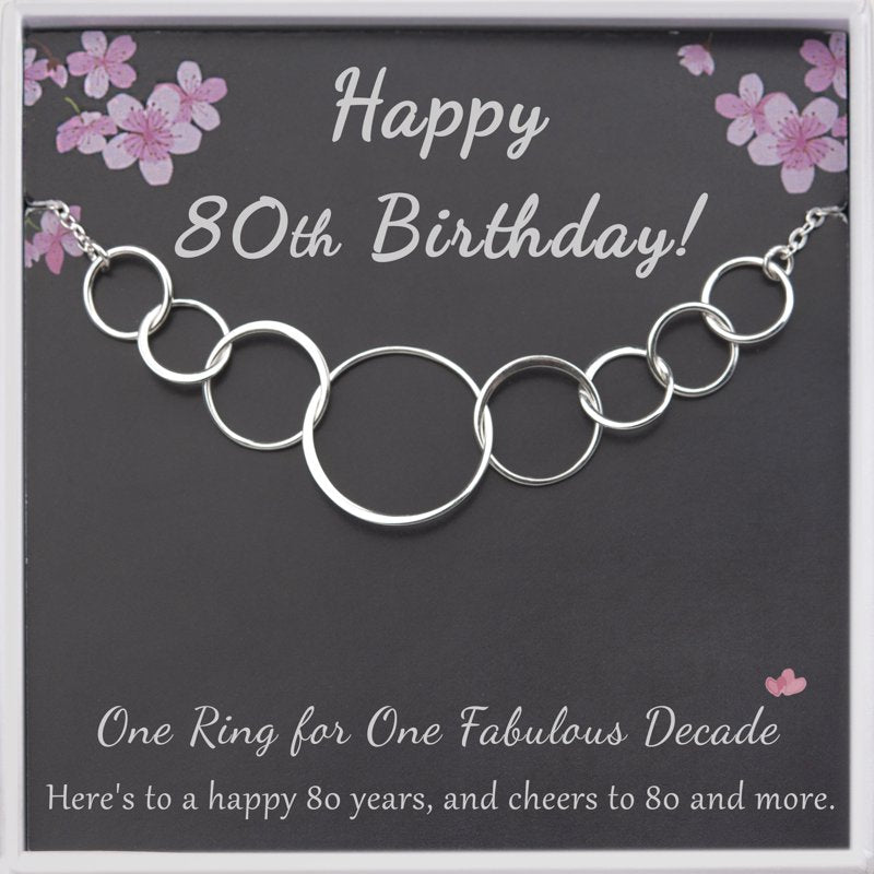 Sterling Silver 80th Birthday Necklace for Grandma - 8 Flat Circles Gift