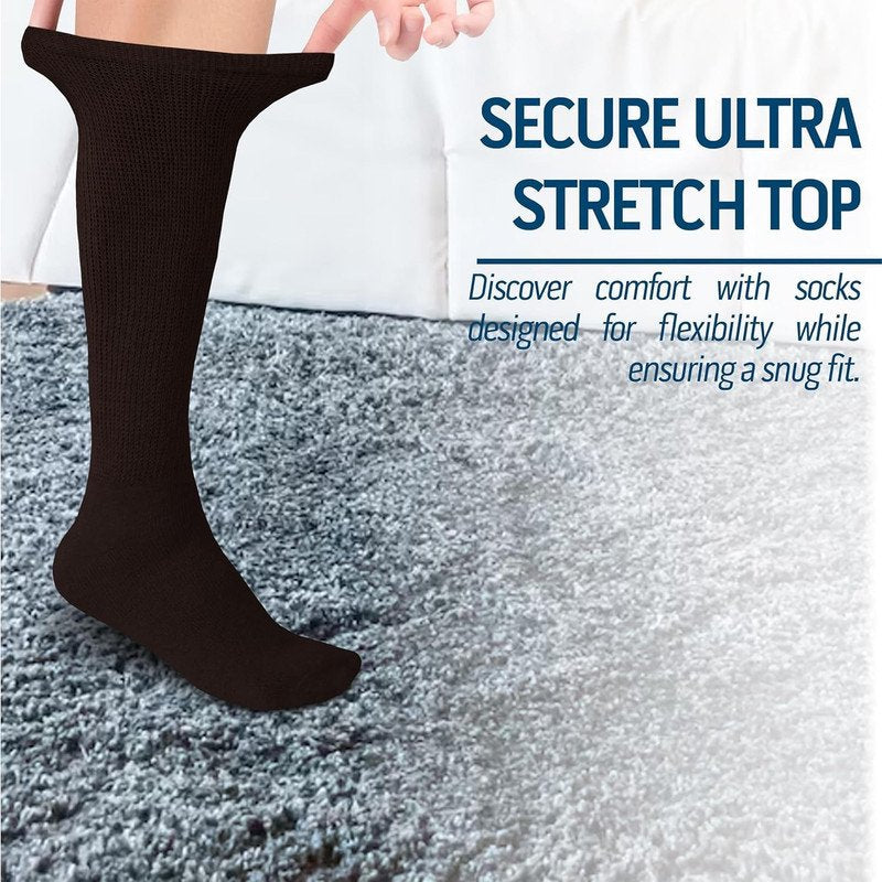Diabetic Over The Calf Socks - Non-Binding Cotton Knee High Socks for Men 6 Pairs