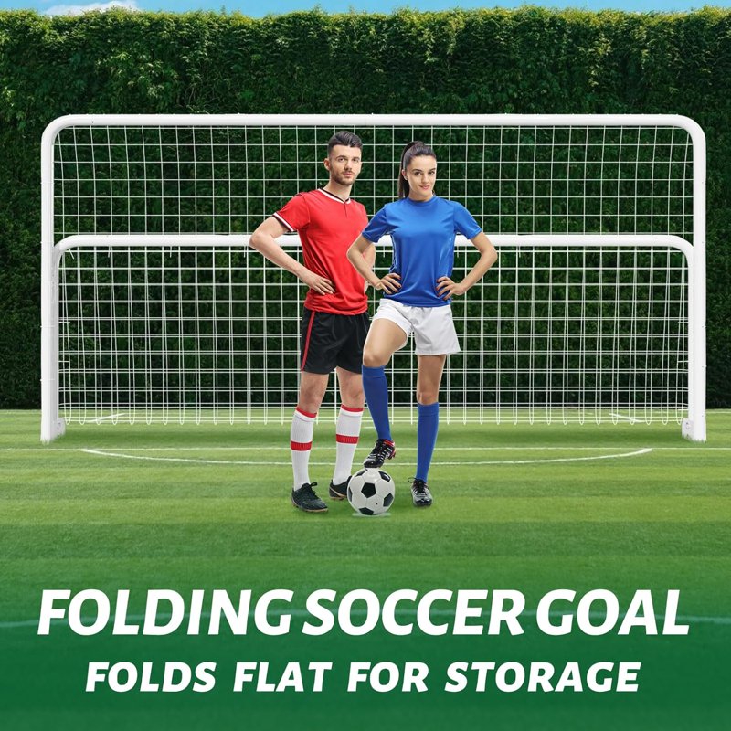 Foldable 12x6 ft Steel Soccer Goal – Portable Backyard Training Goals, White