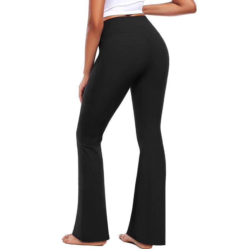 Women's Flare Leggings with High Waist and Pockets - Yoga & Workout Pants