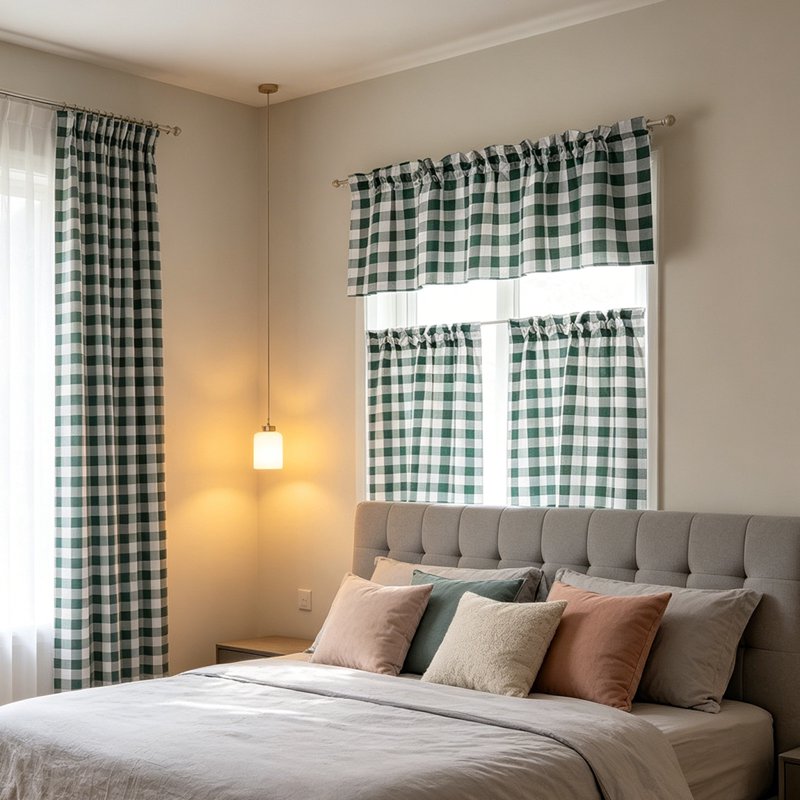 Farmhouse Style 3-Piece Kitchen Window Curtain Set - Blackout Plaid Farmhouse Drapes for Small Windows
