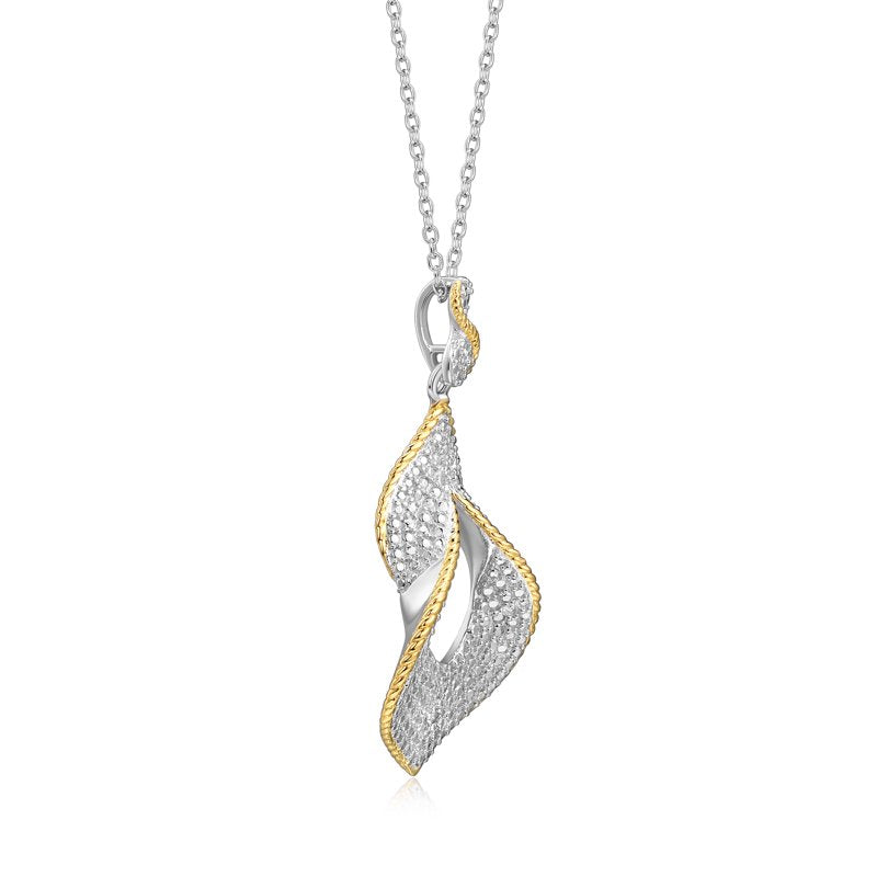 Dramatic Drop Pendant Necklace with Diamond Accents - Two-Tone Gold & Rhodium, Gift-Ready