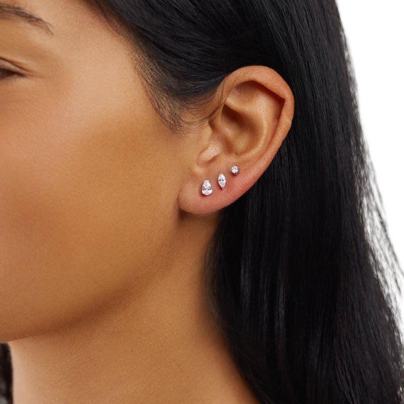 Sterling Silver Cubic Zirconia 3-Piece Stud Earring Set for Women & Teens