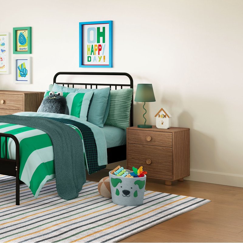 Kids Green Curvy Table Lamp with Fabric Shade - 17.25 Inch Indoor Lighting