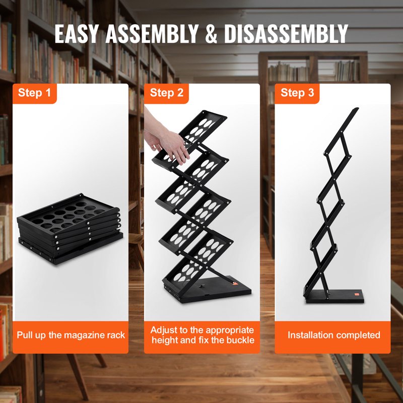 Foldable Magazine Display Rack with 4 Pockets - Portable Literature Organizer