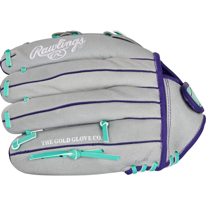 Youth Fastpitch Softball Glove 12 Inch Basket Web Gray Mint Right Hand