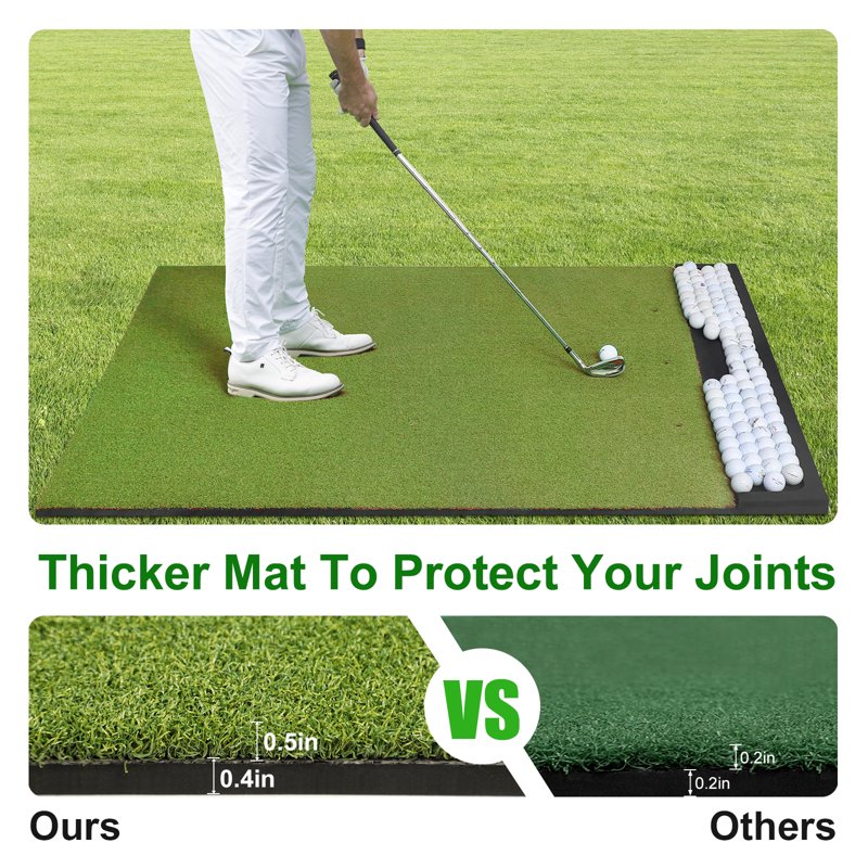 OKESAM 6x4 Ft Golf Hitting Mat with Built-In Ball Tray, Dual-Turf, Thick EVA Base, Foldable - Includes 3 Tees