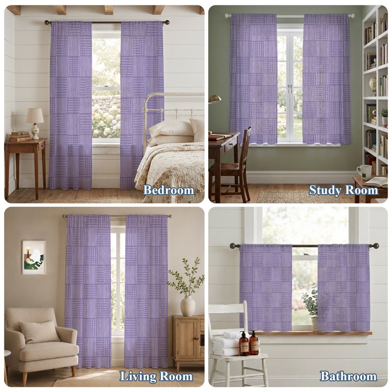 Purple Sheer Curtain Set 2 Panels 52x63 Inches Modern Geometric Voile Window Treatment