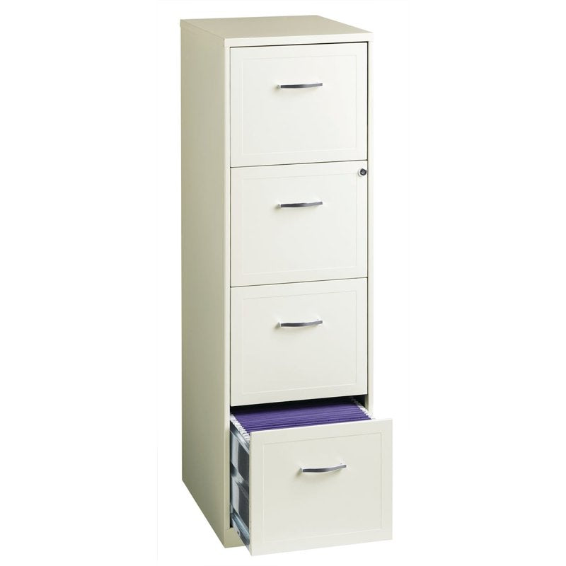 18-Inch Deep Metal File Cabinet with 4 Drawers - Pearl White Office Storage