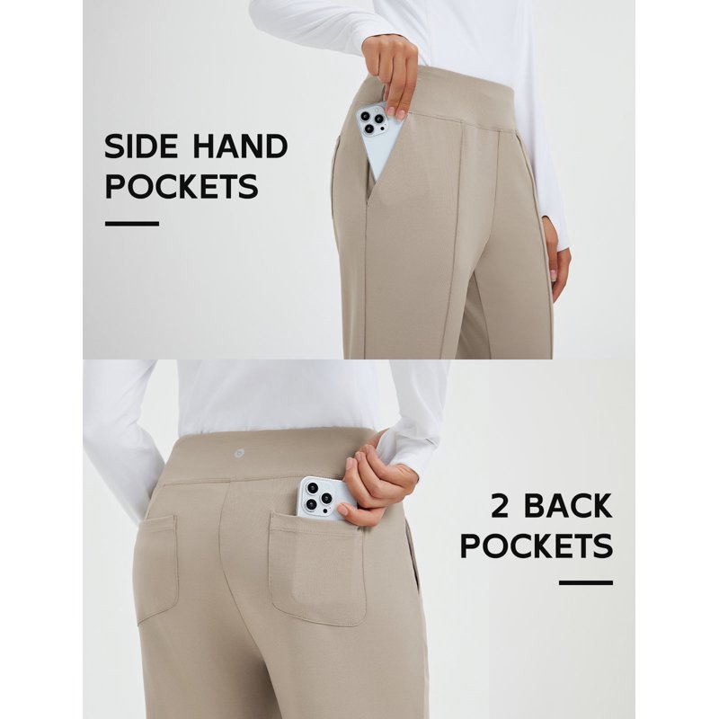 Womens Travel Pants - Stretch Ankle Golf Pants with Pockets, Petite, Beige, Size S