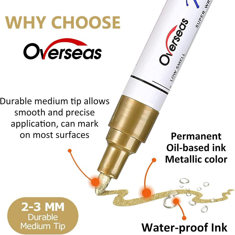 Permanent Paint Markers - Oil-Based Waterproof Fast-Dry Medium Tip Pens for Metal Wood Fabric Plastic Glass, 8 Pack
