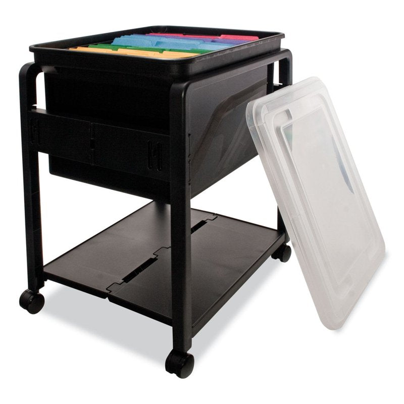 Folding Mobile File Cart with Casters, Black & Clear, 14.5W x 18.5D x 21.75H