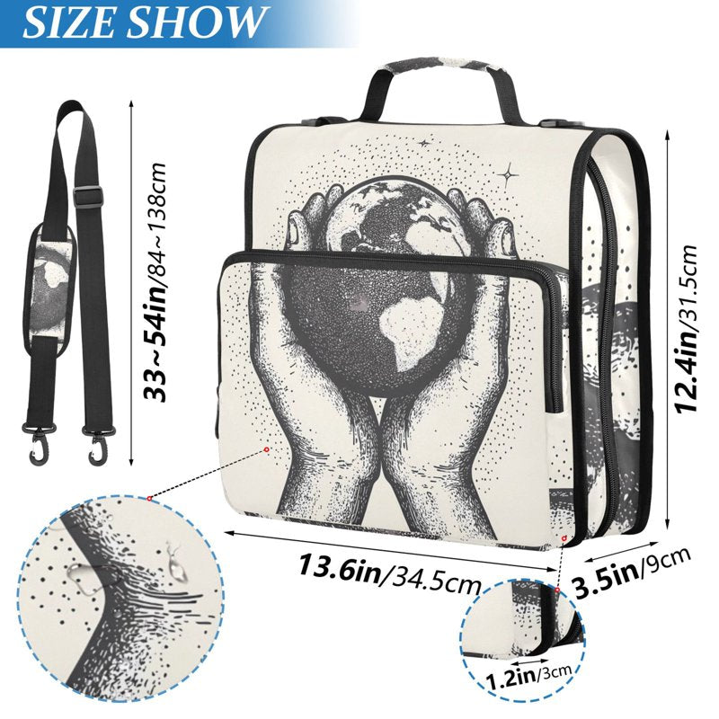 Waterproof 3-Ring Zipper Binder with Shoulder Strap, Holds 500 Sheets