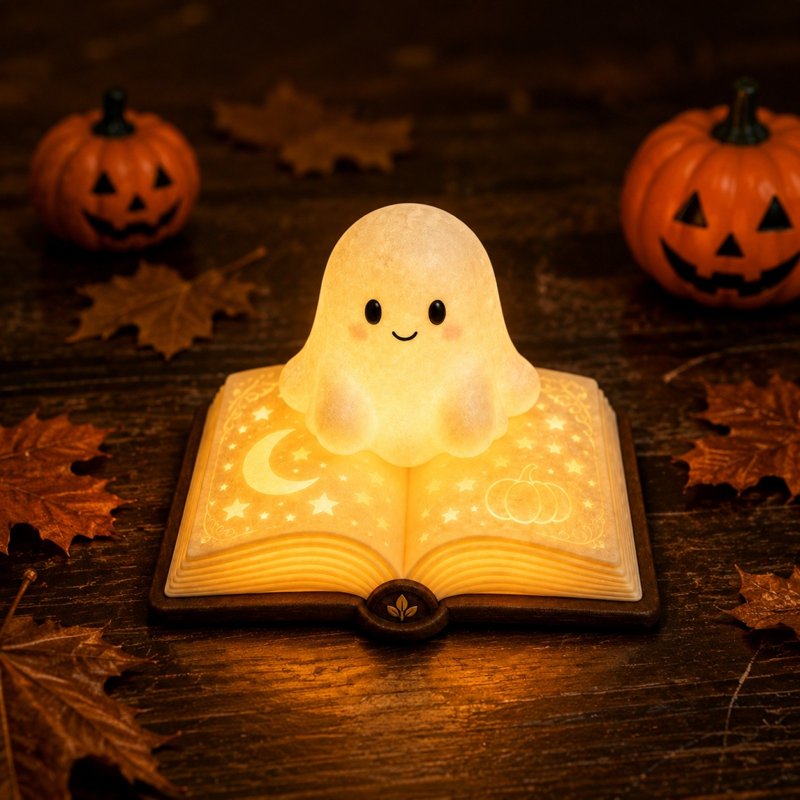 Halloween Ghost Book Lamp - Light Up Figurine Night Light for Home & Party Decor
