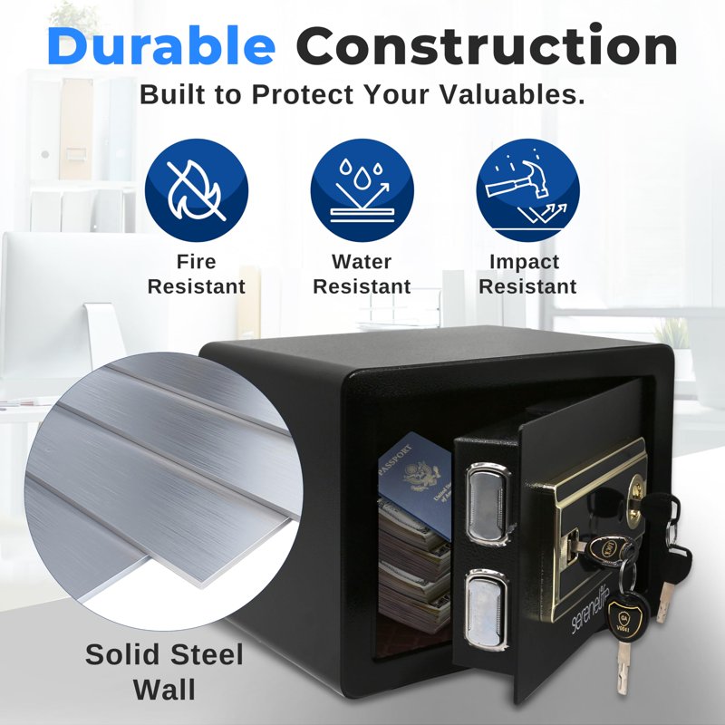Electronic Safe Box with Fingerprint & Keypad Lock, Steel Security Safe for Home & Office