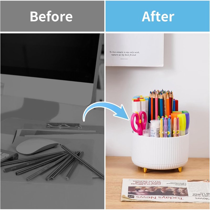 360° Rotating Desk Organizer with 5 Large Compartments for Office & Home