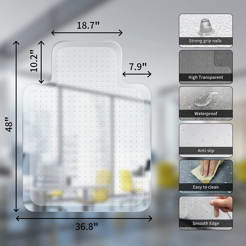 Office Chair Mat for Low-Pile Carpet 48x36 Inches Clear PVC Floor Protector with Lip