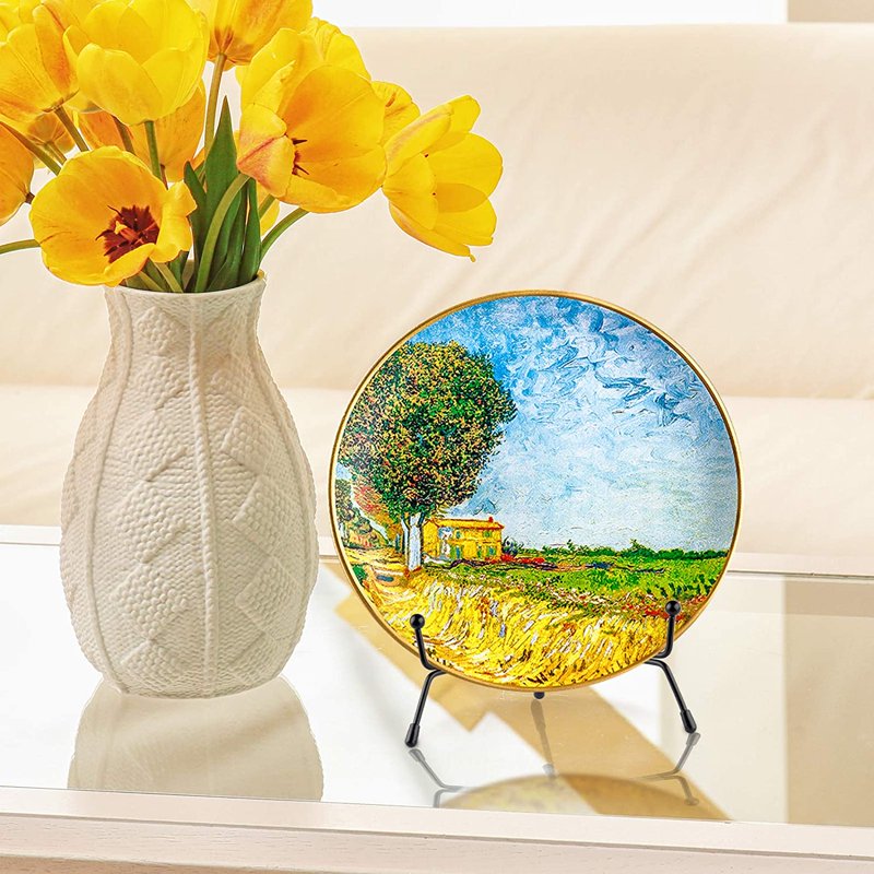4 Pack Anti-Slip Plate Display Stands for Plates Photos Artworks - Black Iron