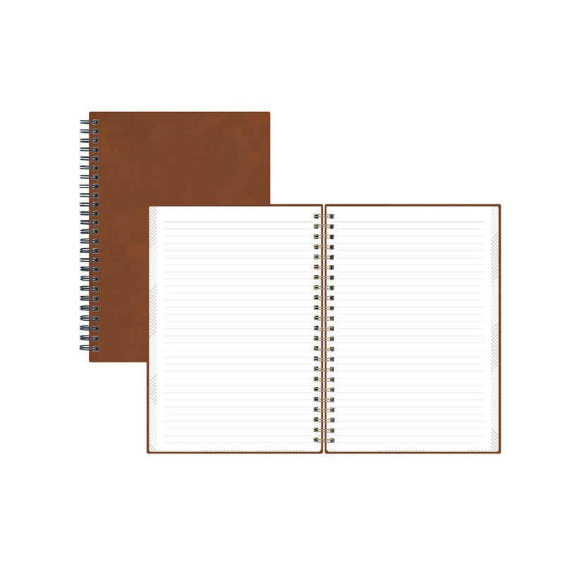 Tan Faux Leather Notebook 5.75x8.5 with Wire Binding, Travel-Friendly Journal