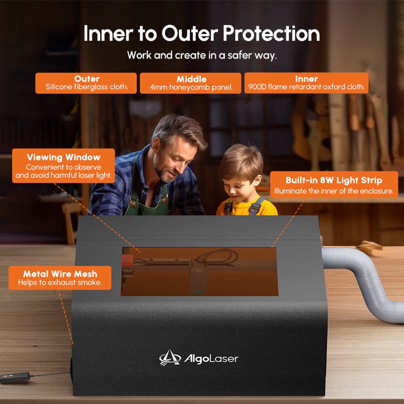 Fireproof Dustproof Enclosure for Engraving Machines - Smoke & Odor Insulation, 32.67x28.74x15.55 inches