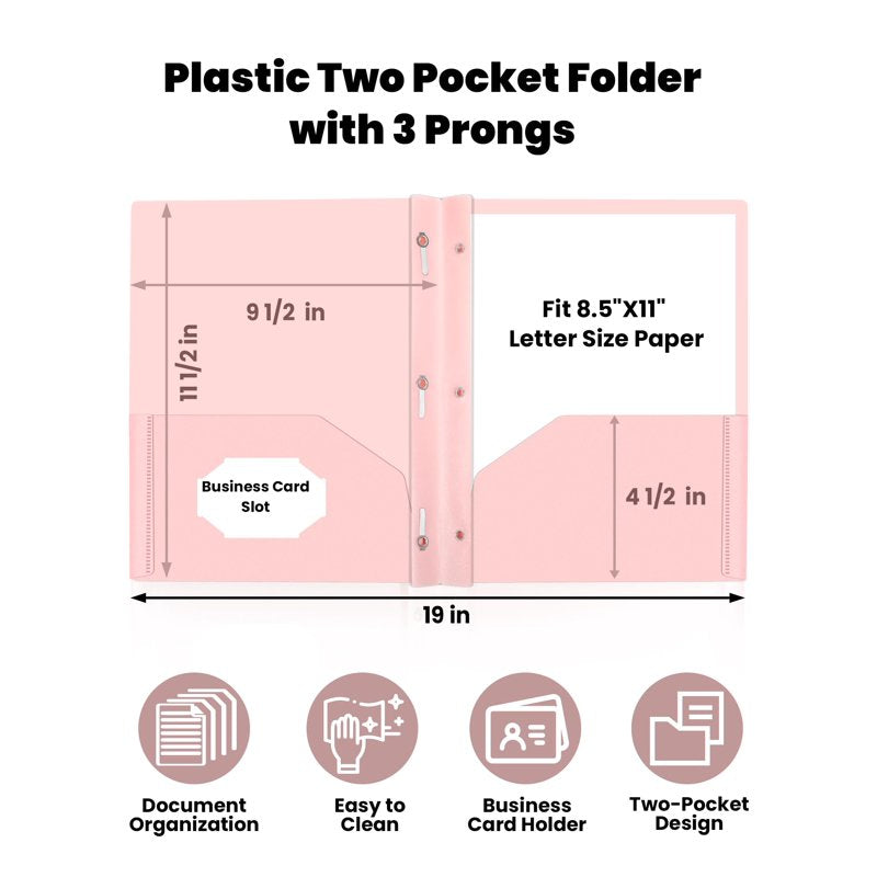Heavy Duty Plastic Folder with Pockets & Business Card Slot - 6 Assorted Pastel Colors