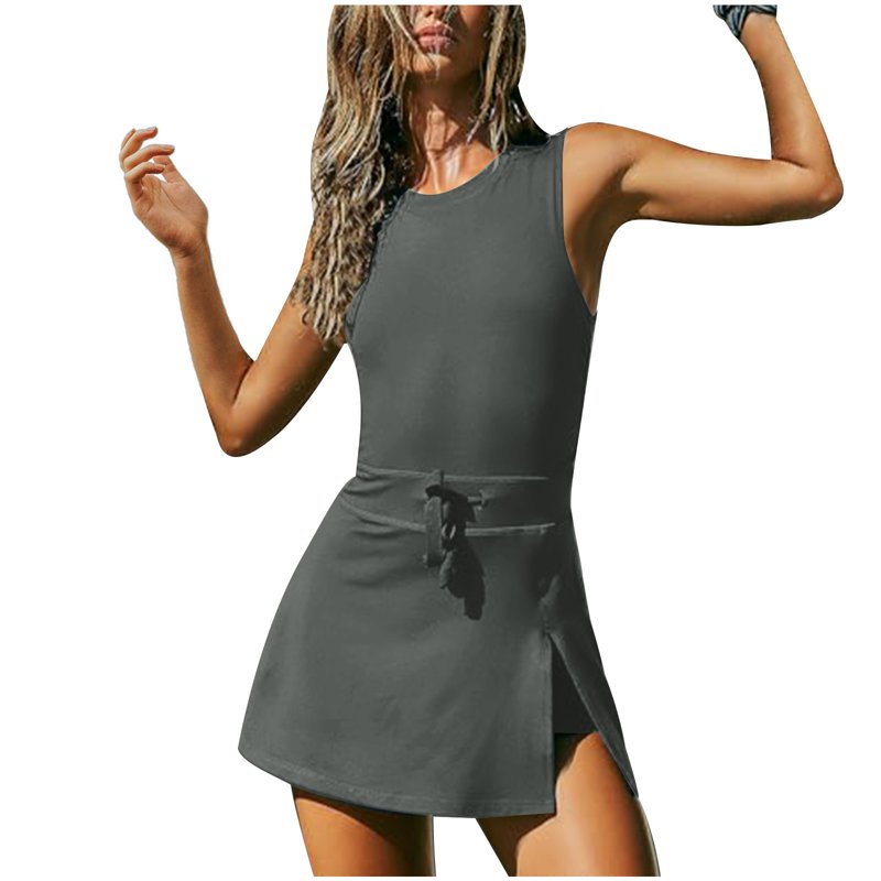 Women's Athletic Tennis Dress with Built-In Shorts Sleeveless Mini Workout Dress