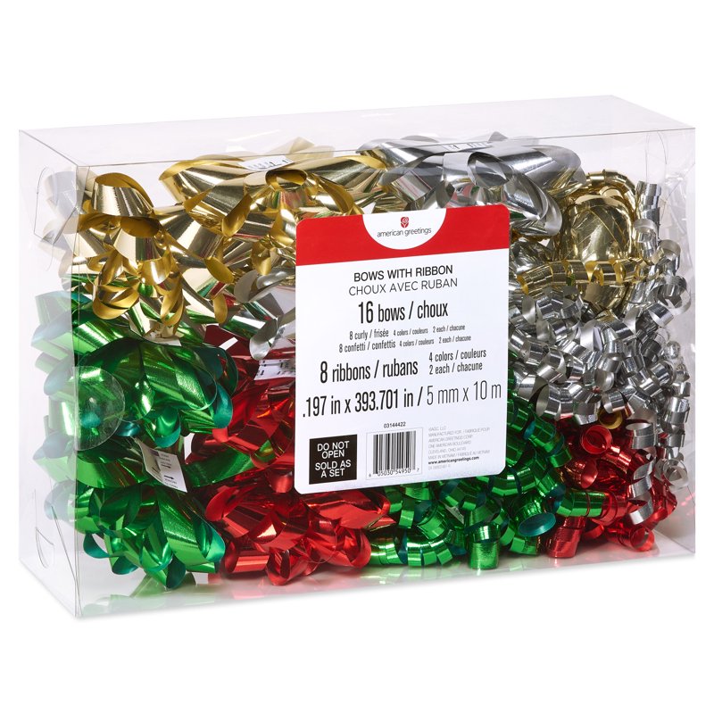Assorted Metallic Gift Bows & Ribbons Set - 24 Pieces for Holiday & Party Gift Wrapping